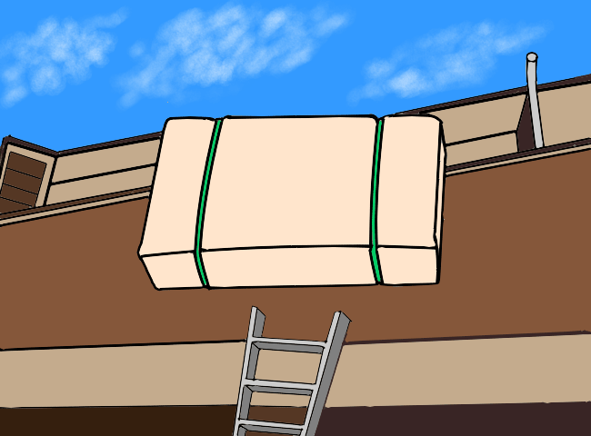 「家具　二階に上げる」の作業風景イラスト